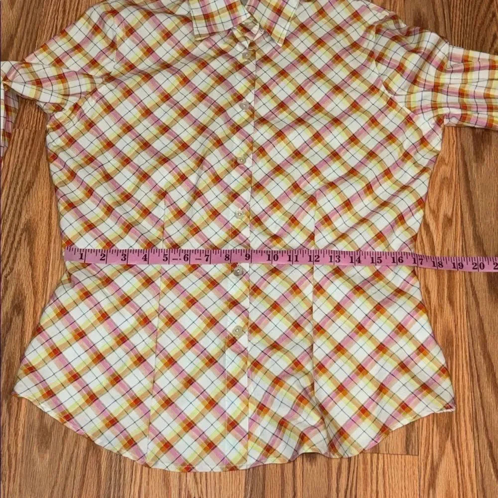 Farinaz Taghavi Orange & Yellow Plaid Button-Up Shirt, 10